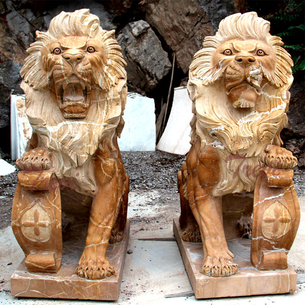 Hercules Lion Front Lawn Statues Guarding Entrance